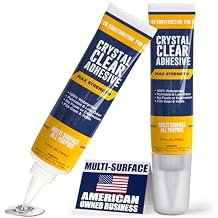 [2-Pack] Clear Construction Adhesive, Max Strength 2.5 oz Crystal Clear Fast-Drying Waterproof Glue & Sealer for Wood, Tile, Metal, Concrete, Glass & More, Multi-Surface DIY Repair, American Owned
