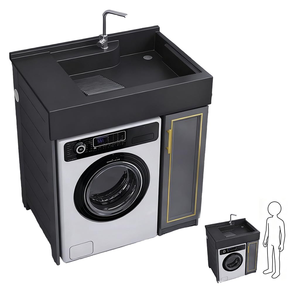 MegLob Modern All-In-One Multifunctional Sink And Cabinet Unit,Featuring A Sink And Faucet,Designed for Placement Above A Washing Machine And Dryer,Laundry Rooms,Utility Rooms,Right 80 * 60CM