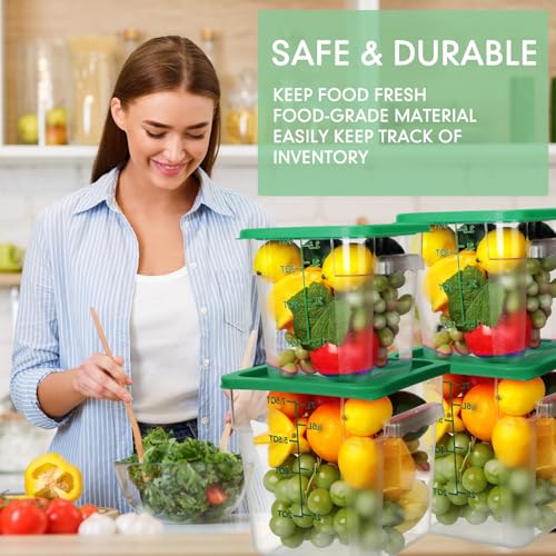 Image of Lallisa 4 Pcs 8qt & 4qt Clear Food Storage Containers with Lids Handles and Scales, Stackable Plastic Square Food Storage Containers for Dough Proofing Baking Kitchen Restaurant(Green)