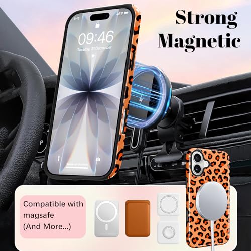 Image of Magnetic for iPhone 17 Case for Women Men, Orange Leopard | Cute Cheetah Pattern Design [Compatible with MagSafe] 2-Layer Hybrid Shockproof Glossy Protective Cover
