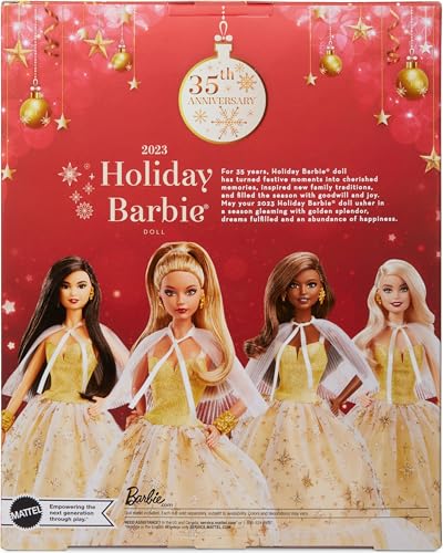 Muñeca Barbie Signature Holiday 2023 pelo castaño claro miniatura 6