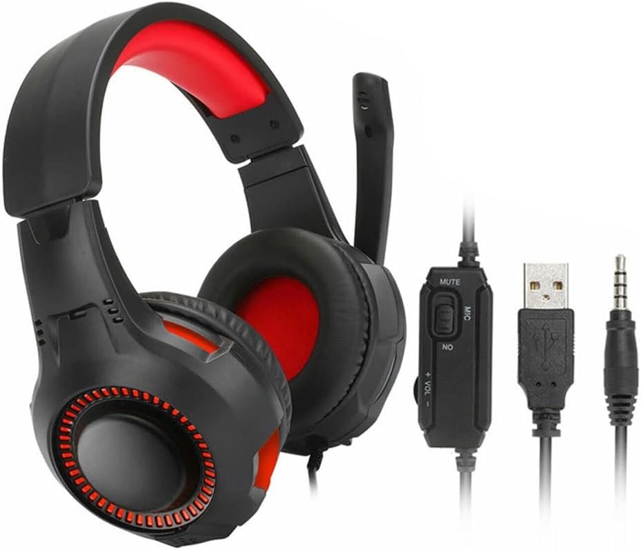 Gaming Headset,Noise Cancelling Over Ear Headphones with Mic, LED Light, Bass Surround, USB, in-Line Controls, PC/Mac/Laptop (Color : Red)