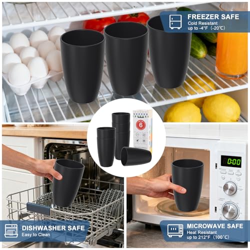 Image of 6PCS Wheat Straw Cups, 20 OZ Reusable Black Plastic Cups for Party | Lightweight & Unbreakable Cups for Lemonade & Soda - Plastic Cups for Pool Party