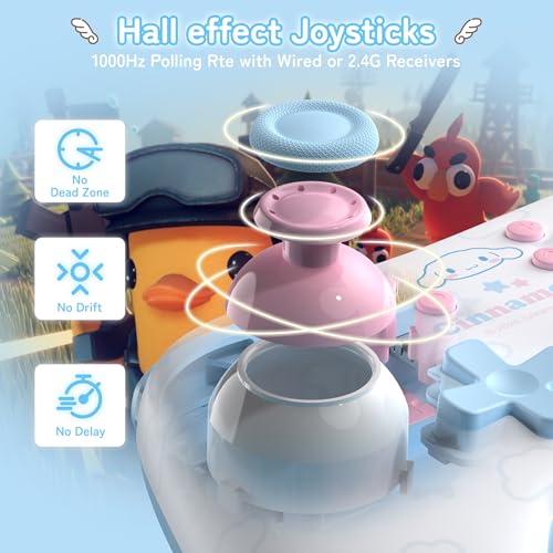 Image of Kuitmor Cinnamoroll Switch Pro Controller, Cute Hall Effect Wireless Gamepad No Drift for Switch 2 /Switch /OLED /Lite, PC /Steam, Android, iOS, Bluetooth + Wired, Turbo, Back Buttons, 6-Aixs Gyro, Wake-up, RGB (Blue, Without 2.4g Receiver)