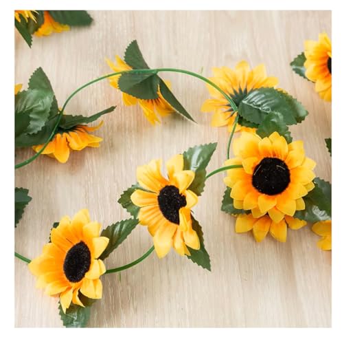 Image of SPHINX Artificial Sunflower Creeper Vine 7 Ft(230 cm) 26 Flower Heads for Home,Wall Decor,Balcony Railing,Garden,Table Runner,Wreaths,Candle Rings,Wedding,Festive & Trousseau Decoration- (2, Yellow)