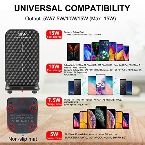 BIGMONAT 15W Fast Qi-Certified Wireless Charging Station compatible with iPhone 15/15 Plus/15 Pro Max/14/13/12 /11Pro Max/XR/XS/X/8 Plus,Galaxy S23/S22/S21/S20 Note 20/10,Google, etc..