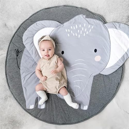 Image of Apioiqa Cotton Tummy Time Rug Elephant Tummy Time Mat Soft Crawling Mat Baby Blanket Quilt Nursery Rug for Kids Children Toddlers Bedroom