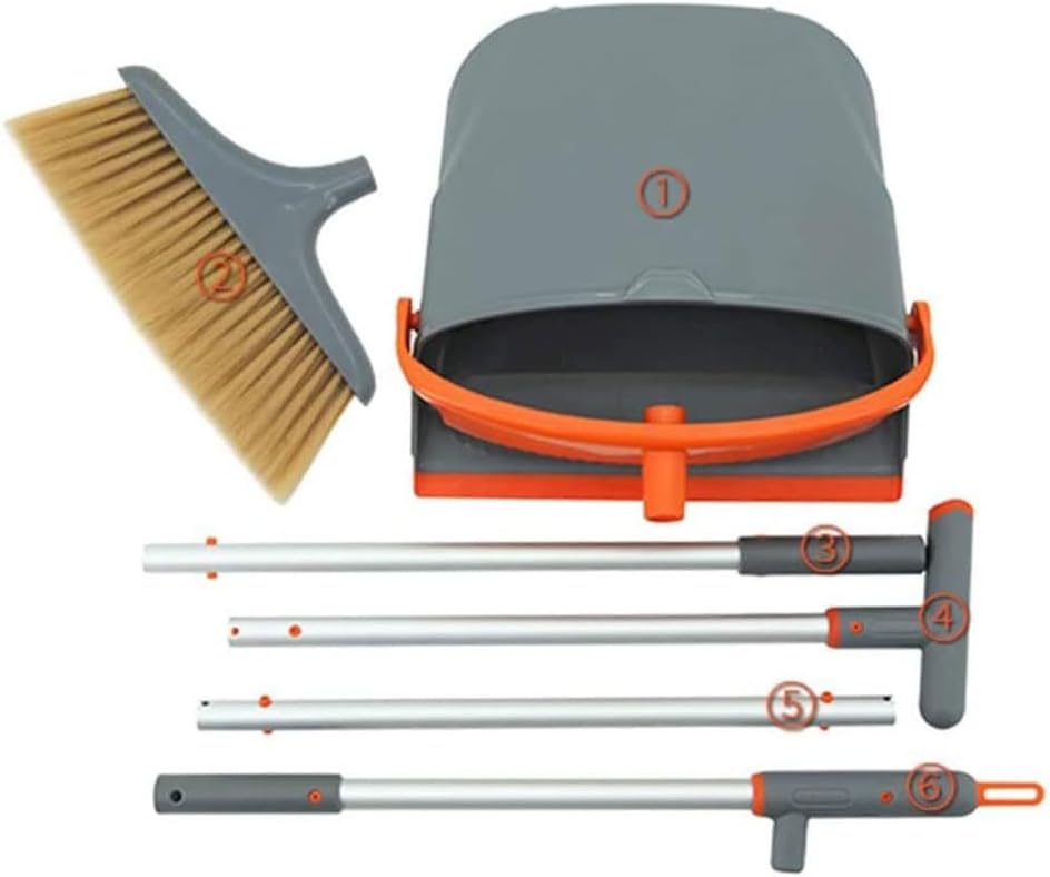 Broom and Dustpan Set for Home, Upright Sweeping Combo with Dust Pan Comb Teeth and Long Handle, for Indoor Outdoor Garage Kitchen Room Office Lobby Use