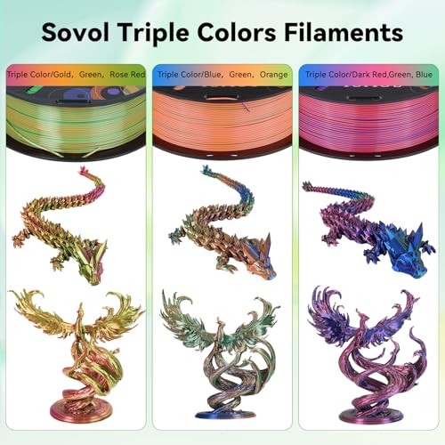 Image of Sovol PLA Filament Silk Tri Color Co-Extrusion 1.75mm, 3D Printer Filament 1kg / 2.2lbs, Shiny Silk Dark Red Green Blue 3 in 1 Coextrusion PLA Material + /-0.03mm