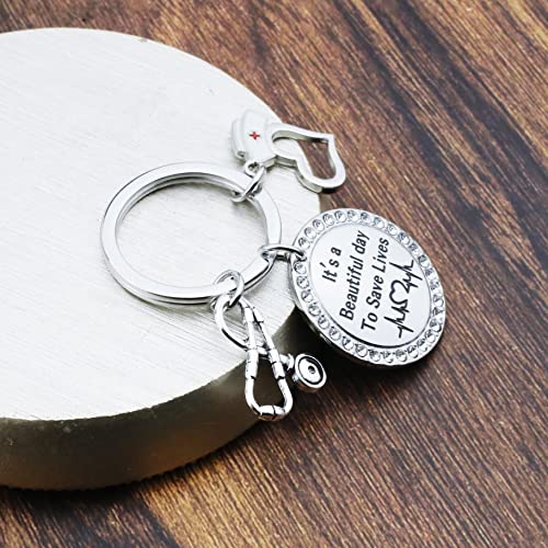 Heartbeat Keychain It’s A Beautiful Day To Save Lives Keychain Medical Keychain Stethoscope Keychain Healthcare Thank You Gift (Heartbeat Key S) #TOP3