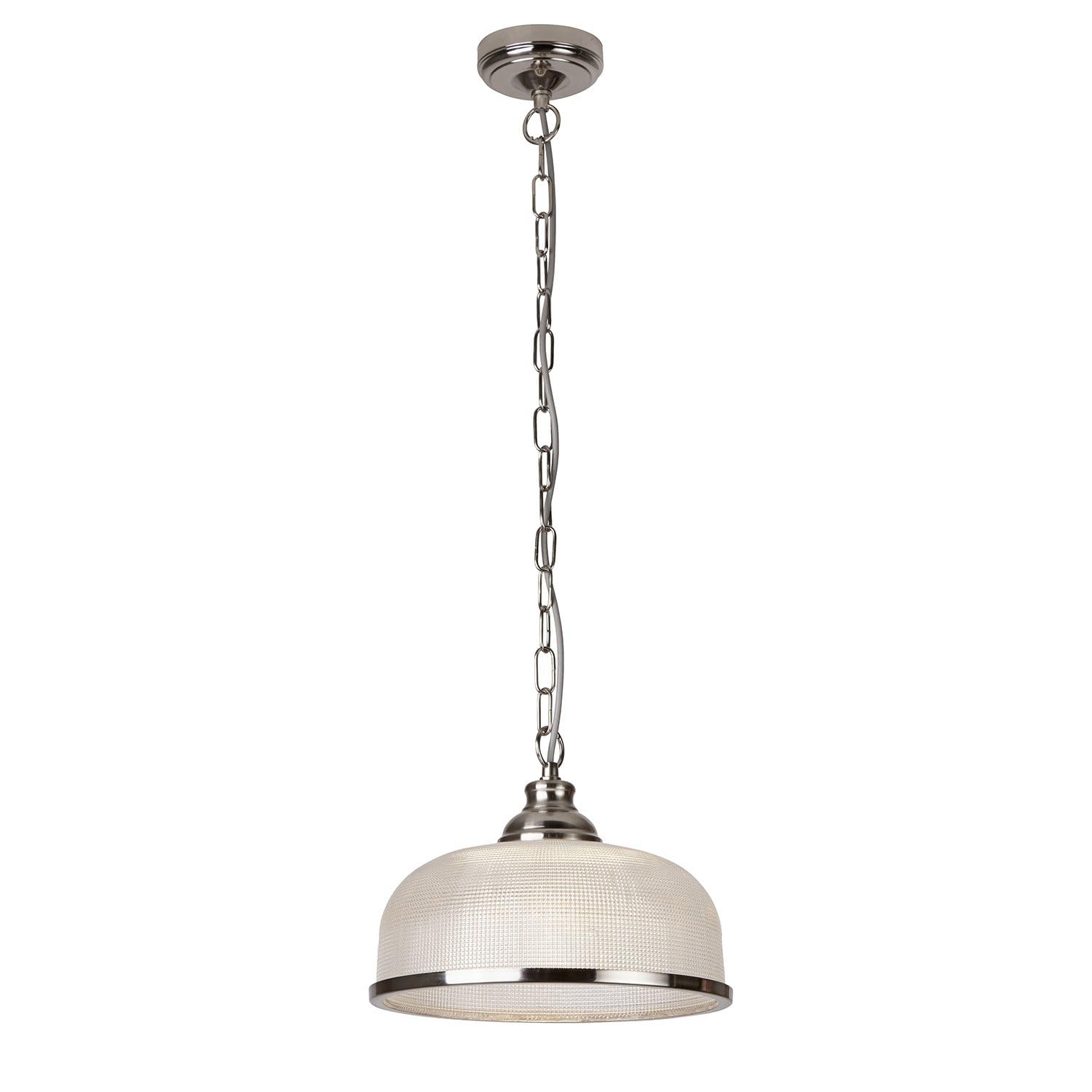 Satin Silver Finish Ceiling Fitting Pendant Light Halophane Ribbed Glass Shade