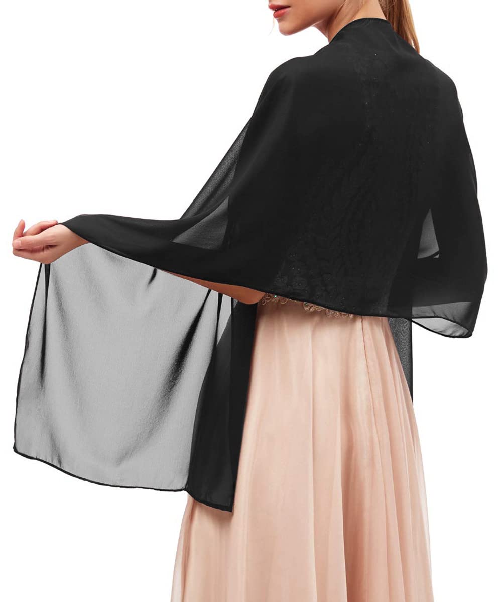 Harewom Long Chiffon Shawl Scarf Wrap for Formal Evening Shoulder Cover Up for Wedding Bride Bridal Party Prom Ball Shower, Black, 75cm*180cm
