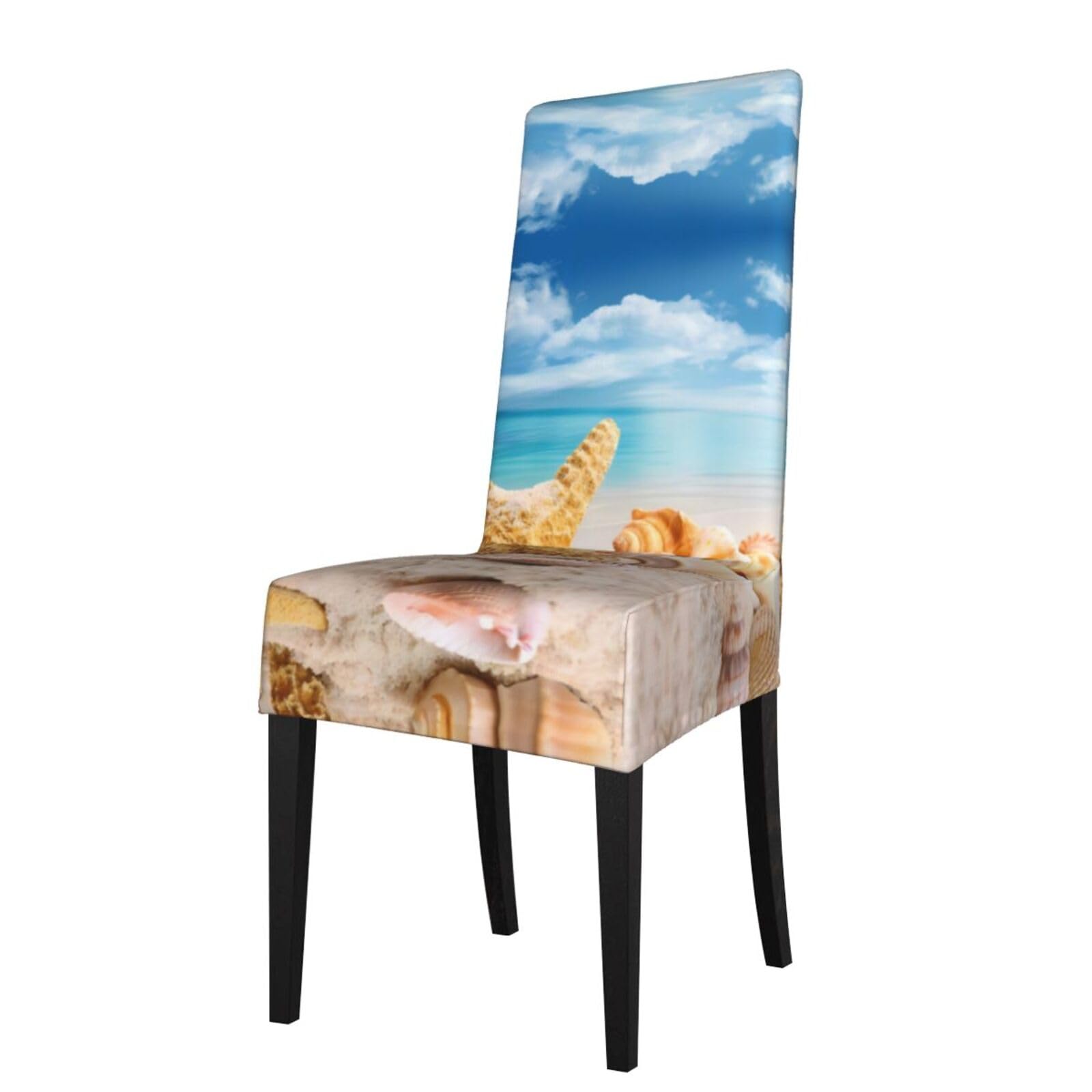HLSBSSL Starfish Seashell Ocean Beach Printed dining chair covers, wrinkle-resistant and iron-free, suitable for hotels, banquets, and conferences