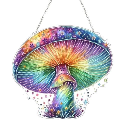 JJFox Diamond Art Hanging Kit for Adult,Special Shaped Rhinestone,DIY Acrylic 5D Diamond Art Painting Window Pendants Home Garden Wall Hanging Kits Hanging Ornament (Rainbow Mushroom) by JJFox - Used condition - US$14.13