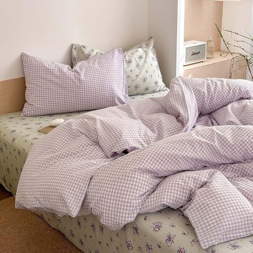 Image of Nayoroom Purple Gingham Duvet Cover Queen Plaid Checkered Dorm Bedding