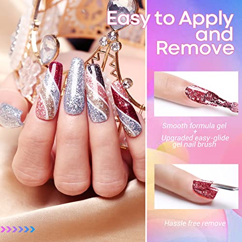 modelones Gel Nail Polish Set - 6 Colors Sparkle Glitter Gold Silver Gel Polish Nail Kit Soak Off Nail Polish for Nail Art Manicure DIY Holiday Collection for Mother's Day Gifts