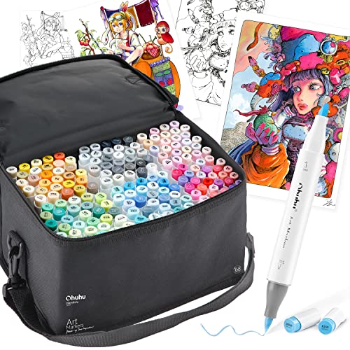 Ohuhu 168色　アルコールマーカー Ohuhu 168-Color Art Markers - Versatile Brush & Chisel Tips