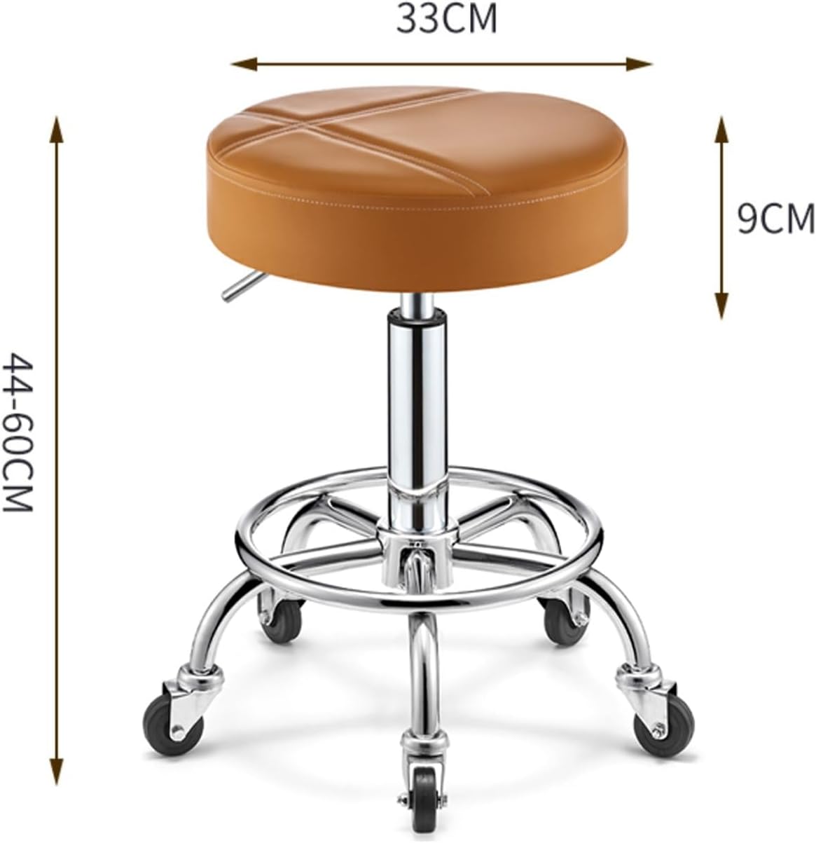 360°Swivel Stool Chair-Heavy Round Rolling Stools with Wheels,Height Adjustable Counter,Thick Seat Padding Lash Chair（1 Piece）(Orange)