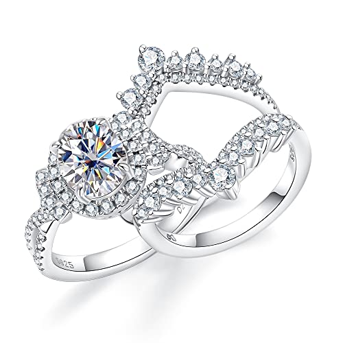 CannyCat Oval Cut Moissanite Wedding Ring Sets for Women Infinity 3.88 CTTW Moissanite Cathedral Rings with Curved Enhancers Bridal Set Anniversary Engagement Ring Set (size-6.5)