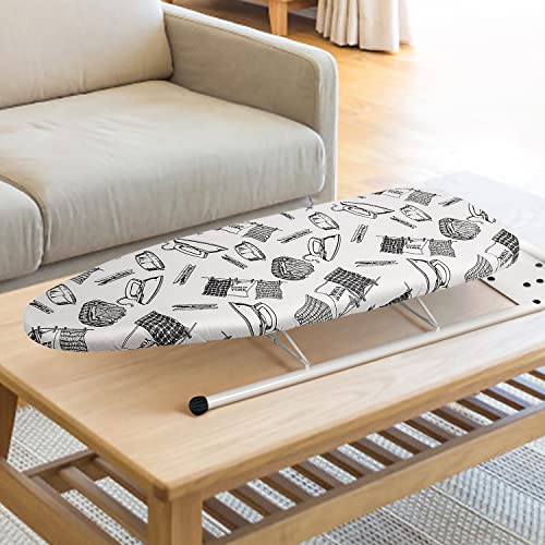 Duwee 12"X32" Heat Resistance Metallic Table Top Ironing Board Cover Durable Thicken Felt Material Padding, With Elastic Cord, Easy To Handle And Fits Board Beautifully (Iron Pattern B) #TOP5