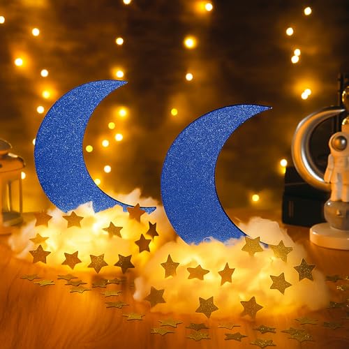 Image of Wonderjune 9 Sets Twinkle Twinkle Little Star Table Centerpieces DIY Moon Baby Shower Decorations Little Star Cloud Decor for Baby Shower Birthday Party DIY Crafts(Glitter Blue)
