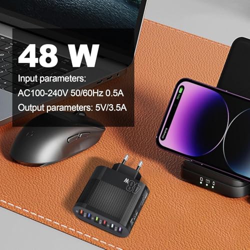 Huvqianu Szybka ładowarka - kompaktowa ładowarka ścienna USB do telefonu, ładowarka USB 48 W z 6 portami, stacja ładująca, zasilacz sieciowy 3,5 A do ładowania tabletów