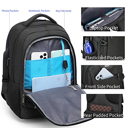 Image of DUSLANG Travel Work Laptop Backpack With USB Charging Charger Port Fits 15.6 Inch Notebook Business Anti Theft College Computer Bag Back Pack for Women Men with Rain Cover - Black