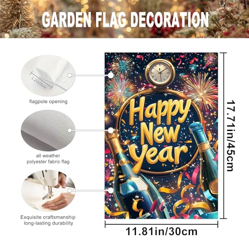 BlissYard Happy New Year Garden Flag 12x18 Inch Countdown Clock Winter Holiday Yard Decor Seasonal Banner Outdoor Celebration Lawn Sign Double Sided Polyester For Girls or boys gifts - Image 4