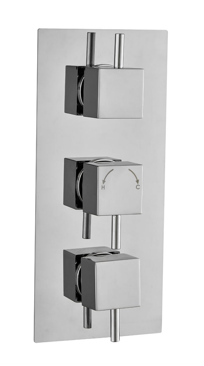 Valla Triple Shower Thermostatic Valve | Concealed Square Controls | Chrome Plate | Triple Outlet