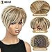 BECUS Blonde Hair Topper 3D Cover Hair Pieces for Women with Thinning Hair Clip-In Short Pixie Cut Toppers 6.5x6 (Blonde Mixed Brown)