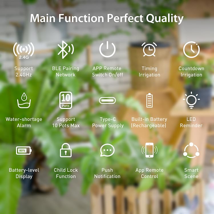 WiFi&Bluetooth Smart Drip Irrigation Kit, DIY Automatic Plant Waterer, for 10 Potted Plants, Water Shortage Alert,Remote Control.