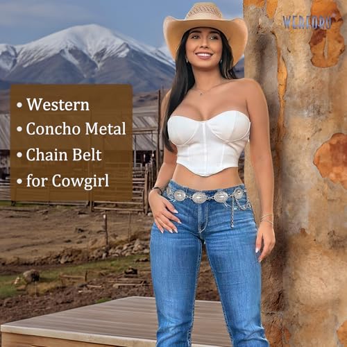 WERFORU Women Western Concho Metal Chain Belt Cowgirl Boho Waist Belt for Dress Jeans2