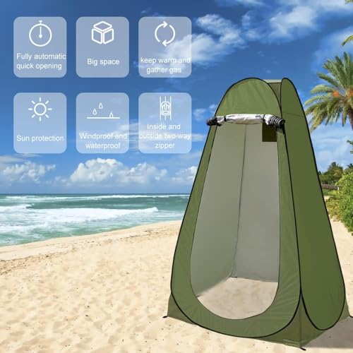 Image of Pop-Up Privacy Camping Tent - Portable Polyester Outdoor Shower Tent, Dressing Changing Room, Camp Toilet Tent with UV Protection, Zippered Windows, Storage Pockets & Carry Bag for Travel