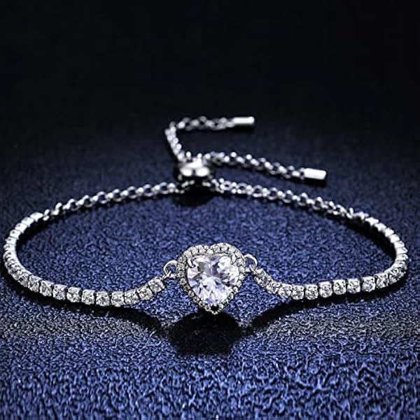 StarGems 2ct Moissanite 925 Zilver Platina Vergulde Zirconia Omringd Hartvormige Verstelbare Armband B4717