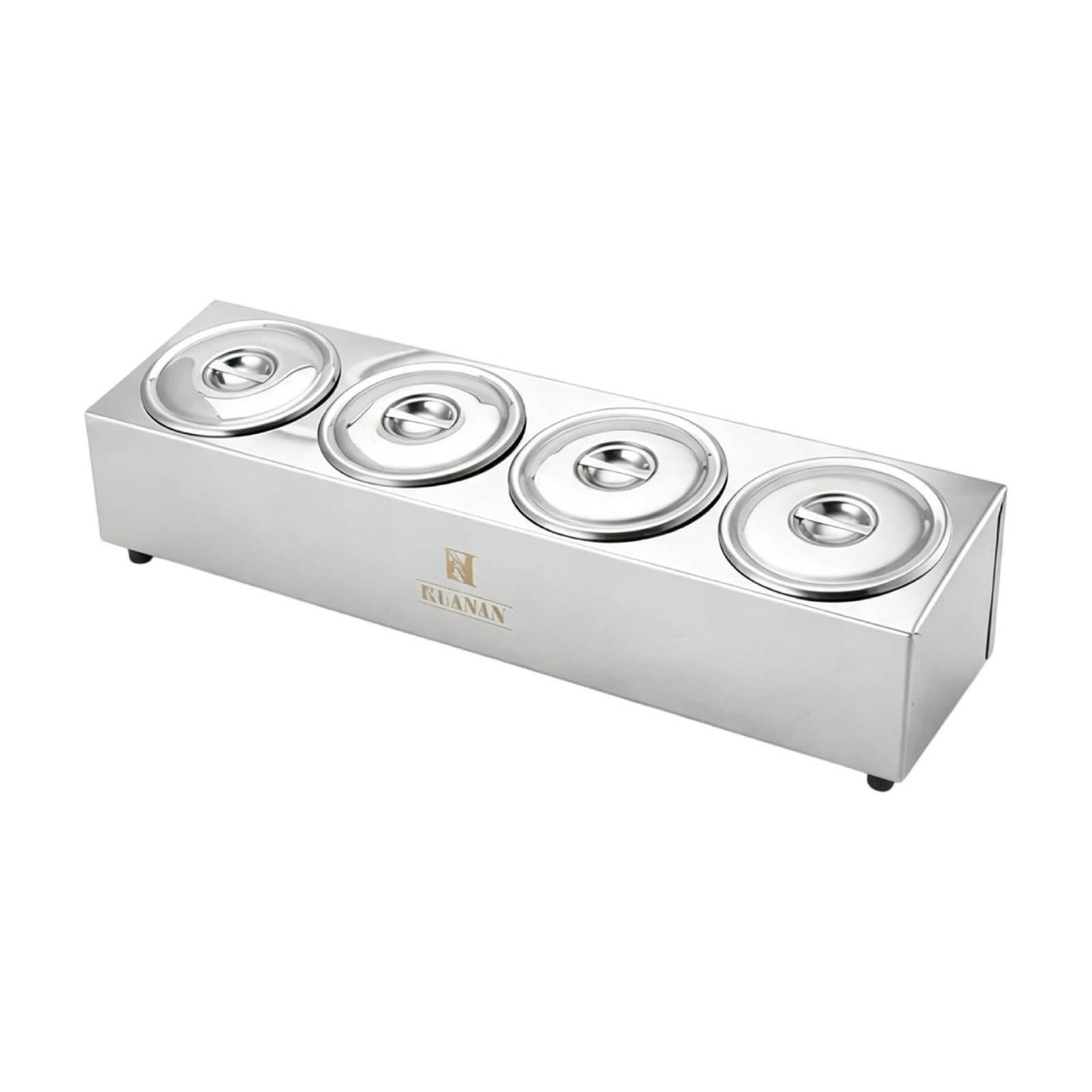 Boîte à Condiments avec Quatre Coupelles En Acier Inoxydable Boîte Compartimentée Compact Récipient Alimentaire avec Couvercle pour Traiteurs, Buffet, Single Row B