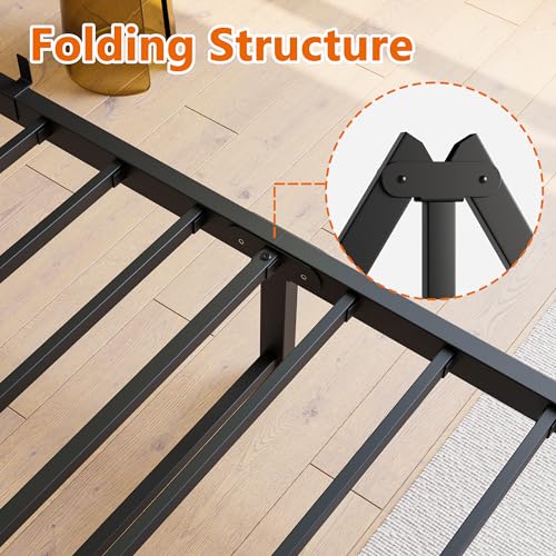 VECOCHO Bett90x200 cm,Bettgestell 90x200 mit Lattenrost aus Metall,Metallbett 90x200 cm mit Stauraum-32cm Hoch,Gästebett Doppelbett KeinBoxspringbett Erforderlich,Schwarz Bettrahmen