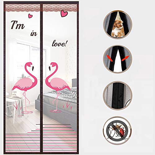 ZHUAN Dibujos Animados Impresión Cortina De Imán Premium,Heavy Duty Magic Tape Mesh Curtain Screen Mosquitera Puerta con Gancho De Cuadro Completo Y Bucle Marrón A 85x200cm(33x79inch)
