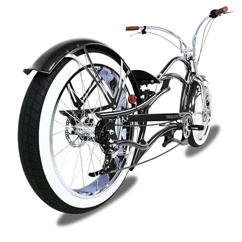 Tracer Raider Pro DS7 26inch Beach Cruiser Bike Adult Stretch Chopper Bicycle, 7 Speed Disc Brake Men's Cruiser with Oversized Hi-Ten Steel Frame, 3.0inch Fat Tires (Black)