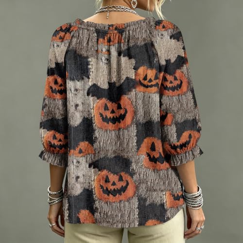 Halloween Shirts for Women 3/4 Sleeve Lace Up Spooky Season Peasant Blouse - image 4