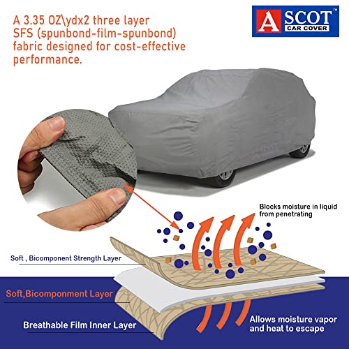 Image of ASCOT, CAR COVER for Hyundai Grand i10 Nios Car Body Cover Waterproof 3 Layers Custom-Fit All Weather for Indoor & Outdoor Use (NIOS Magna, TIEBOND Grey)