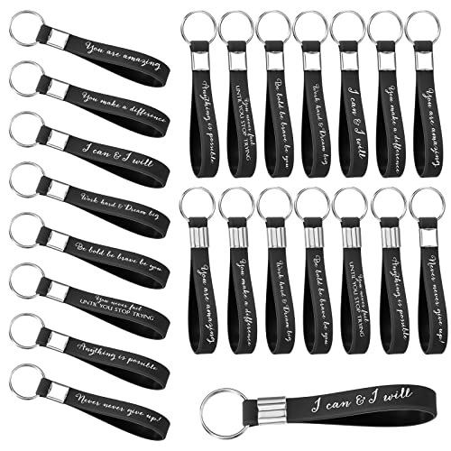 Image of Fumete 24 Pcs Inspirational Keychain Gift Employee Appreciation Gift for Women Motivational Key Rings Thank You Keychain(Black)