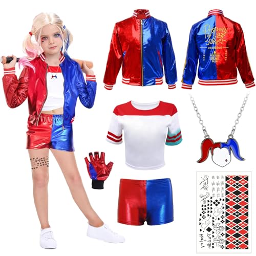 UxClishe 6 Pcs Costume Set Costume Outfit Cosplay Fancy Dress with Jacket T-shirt Shorts Glove Necklace Temporary Tattoos Costume Kit for World Book Day Halloween Carnival Party