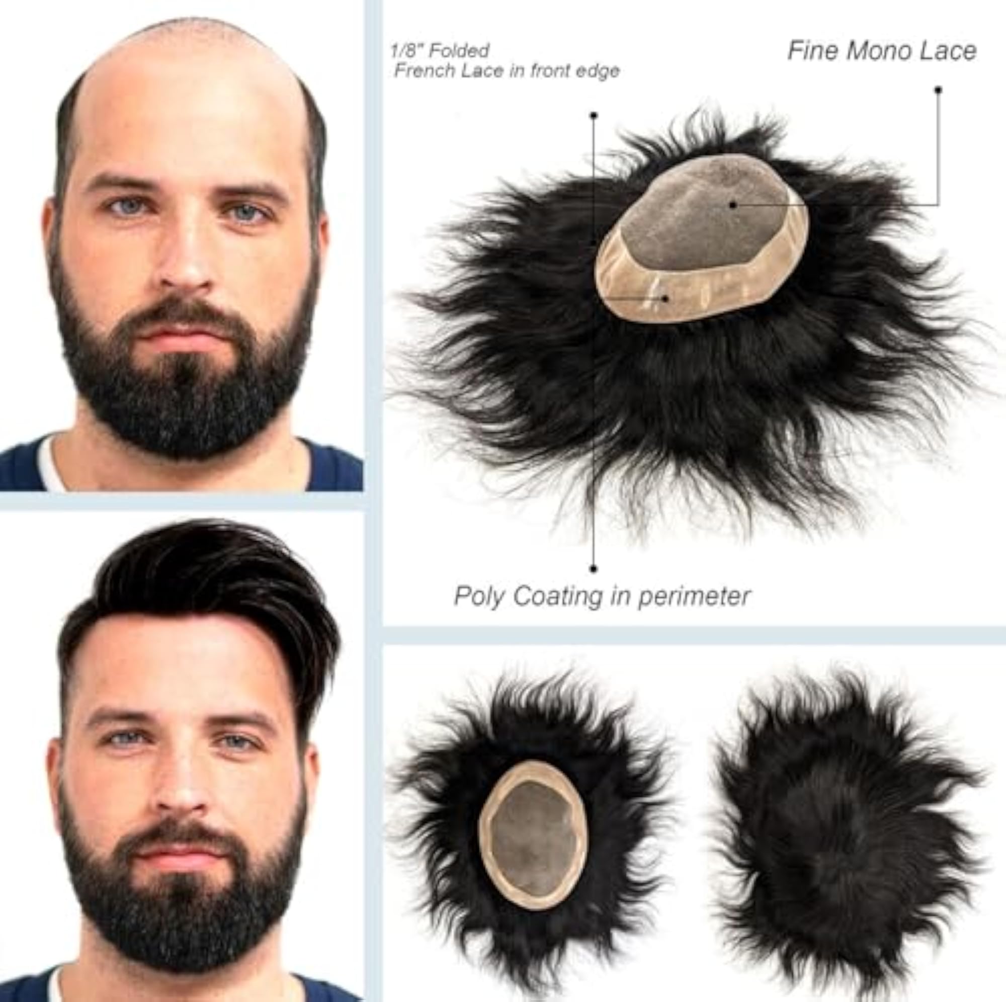 Men's Fine Mono Toupee Hairpiece, Durable