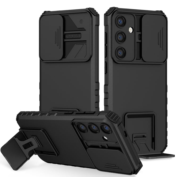 Image of Back Cover Case for Samsung Galaxy S25 5G | Sliding Camera Shield | Stereoscopic Stand | 360 Protection Mobile Phone Case Cover for Samsung Galaxy S 25 / S25 5+G | PC, Black Back Cover