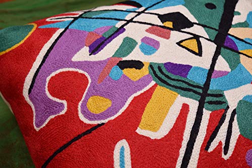 Kandinsky Modern Couch Pillow Cover - Red Painting | Abstract Toss Pillow | Modern Chair Cushion| Contemporary Pillow | Mid Century Chair Cushion | Hand Embroidered Pillow | Wool Size 18X18 #TOP3