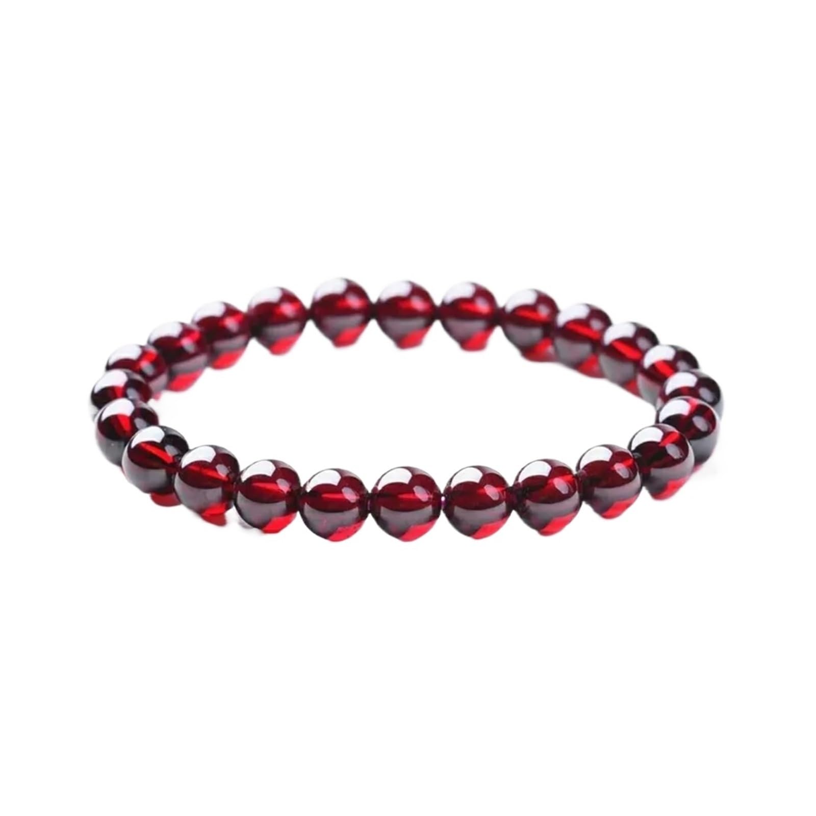 Generico Bracciale con granato rosso naturale Donna Uomo Perline trasparenti elasticizzate Perlina di cristallo rotonda AAAAAA