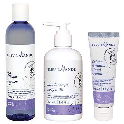 Bleu Lavande Morning Well-being Routine Aromatherapy Set â€“ Enriched with Premium Lavender Essential Oil - Soothing Natural Lavender Products â€“ Lavender Shower Gel, Body Milk and Hand Cream Kit