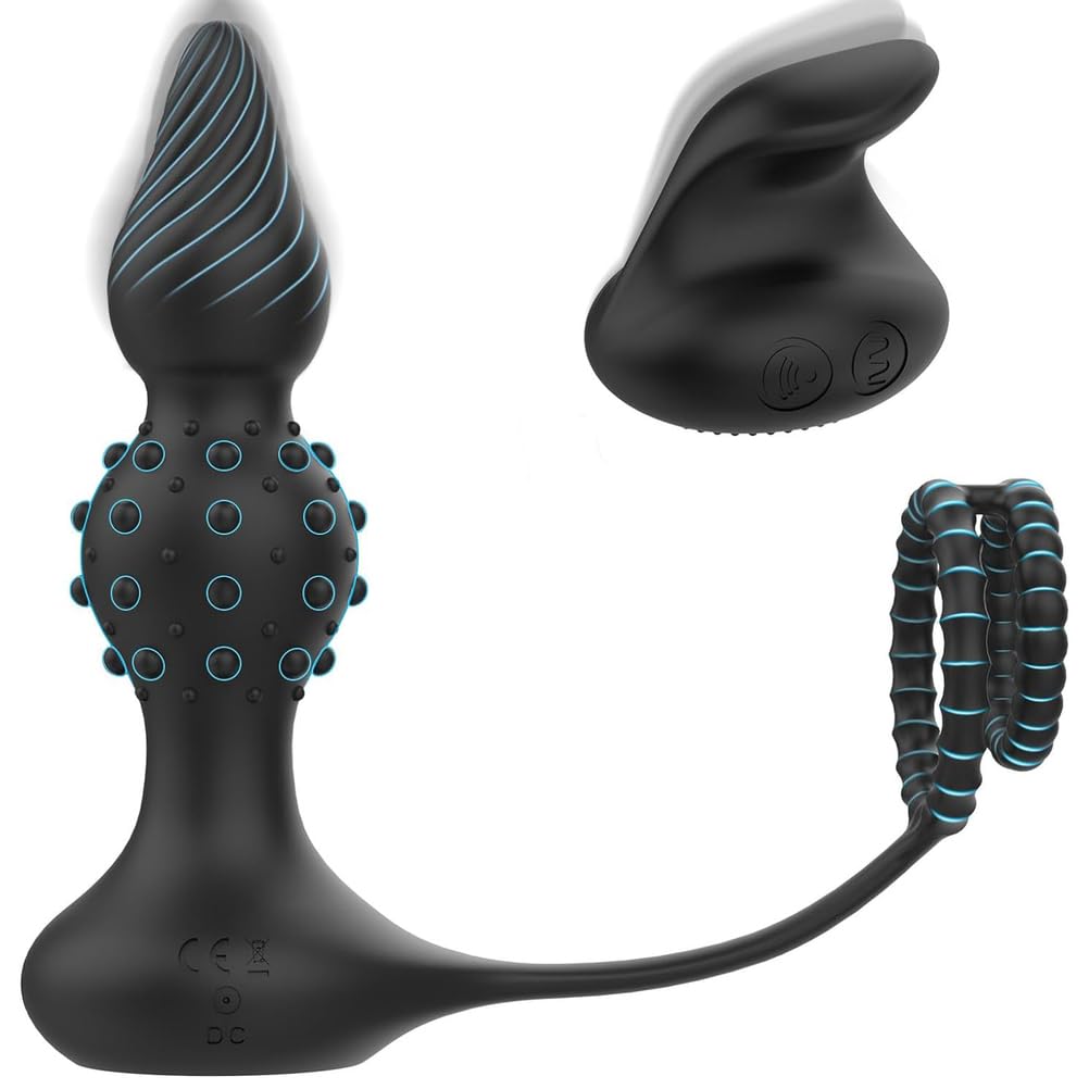 Massaggiatore Prostatico Vibratore Anale con Doppio Anello per Il Pene, Palline Anali Telecomandate E Plug Anale Wave Motion con 10 modalità di Vibrazione, Vibratore
