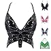 Women's Butterfly Sequin Belly Dance Bra Top Sparkly Beaded Crop Top Sexy Performance Costume Carnival