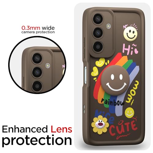 Image of Pikkme Back Cover for Samsung Galaxy M35 5G | Soft Silicone| Cute Rainbow Smile & 3D Cartoon Flower Design | Shockproof Raised Camera Protection Bumper Case (Brown)
